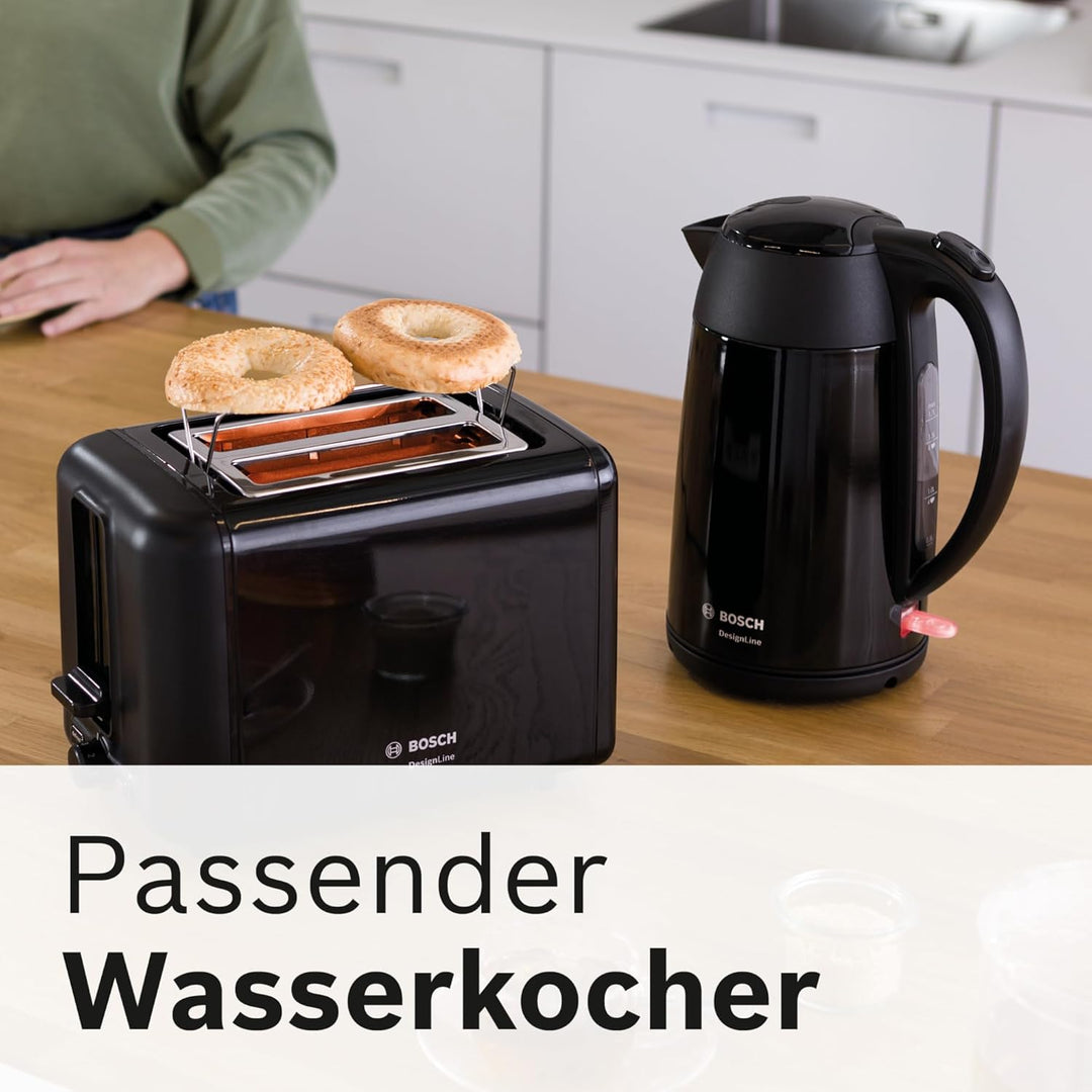 Bosch Kompakt Toaster DesignLine TAT3P423DE, integrierter Edelstahl-Brötchenaufsatz, mit Abschaltaut