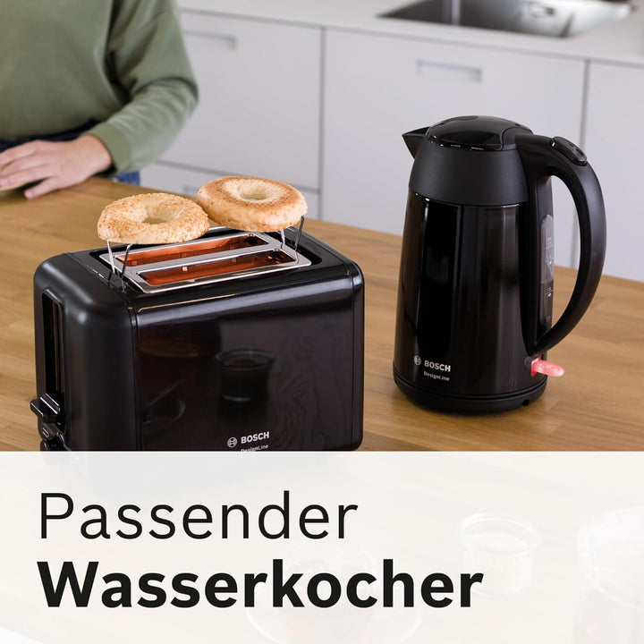 Bosch Kompakt Toaster DesignLine TAT3P423DE, integrierter Edelstahl-Brötchenaufsatz, mit Abschaltaut