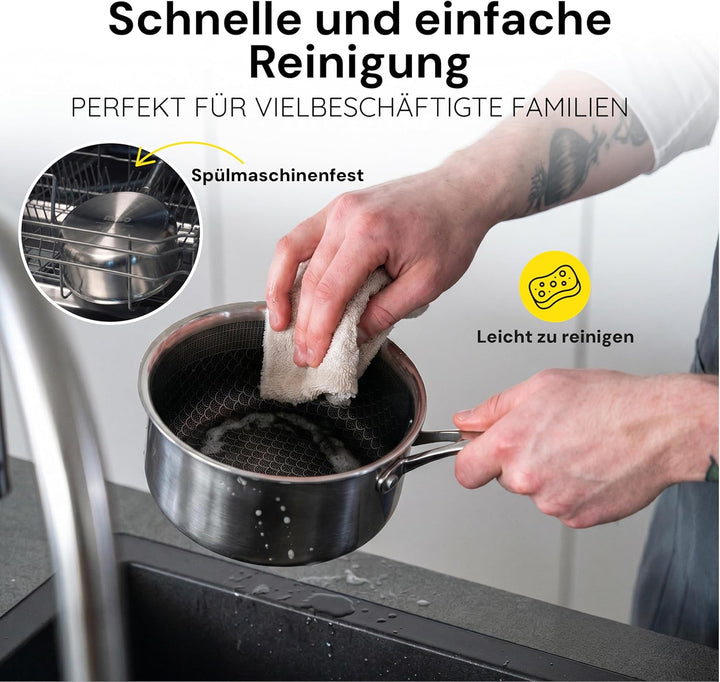 MISO Stielkasserolle mit Deckel 16cm (1,6L) Diamond Dust Keramik Non-Stick, Hochwertige Kasserolle a