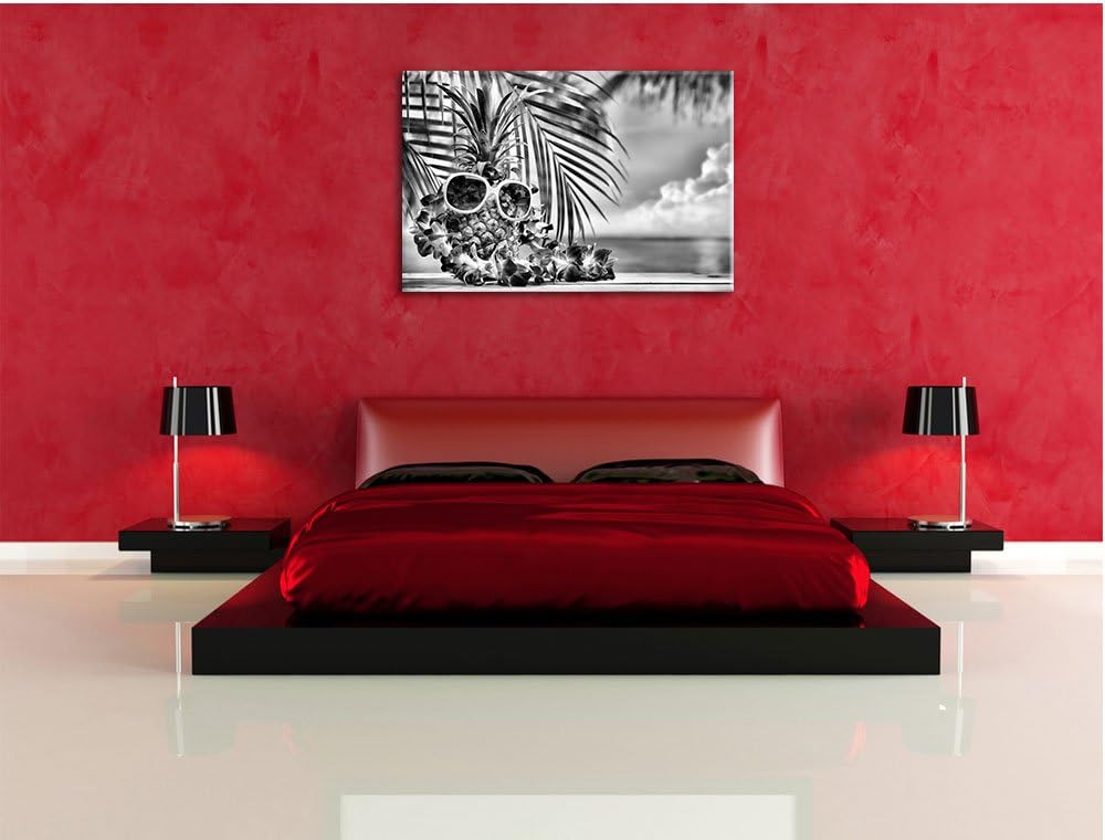 Pixxprint Ananas mit Sonnenbrille als Leinwandbild/Grösse: 100x70 / Wandbild/Kunstdruck/fertig bespa