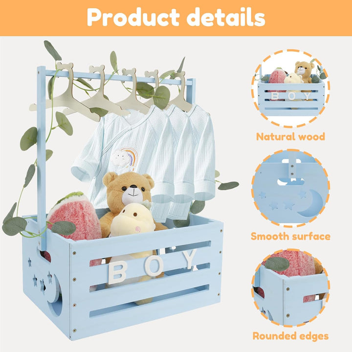 Babykorb mit Griff, Holz Babyparty Schrank Praktischer Holzkiste für Babyparty mit Stange,Schrank fü