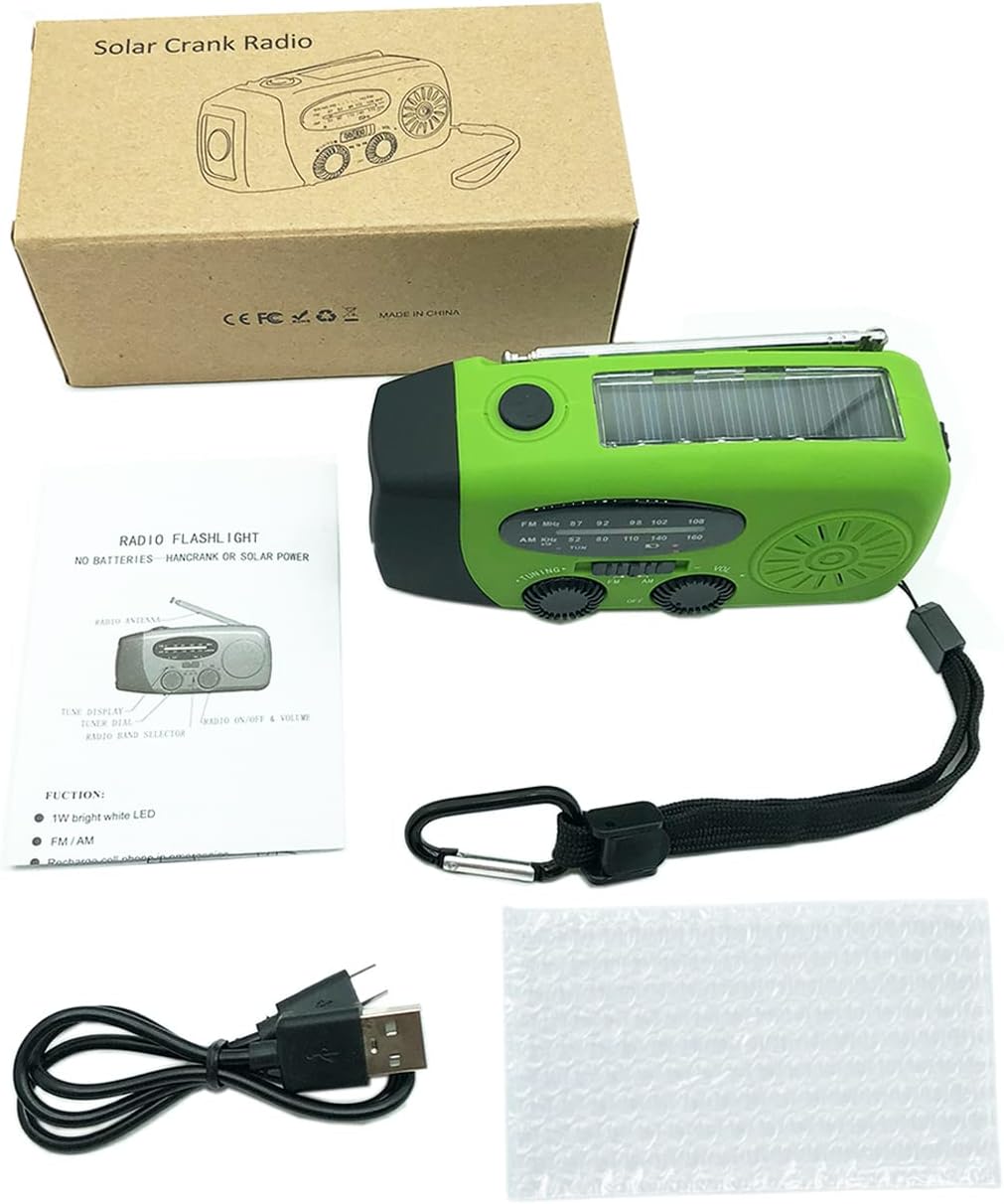 Kurbelradio mit Solar, Notfallradio SOS-Alarm 2000mAh Power Bank wiederaufladbar AM/FM Wetterradio,