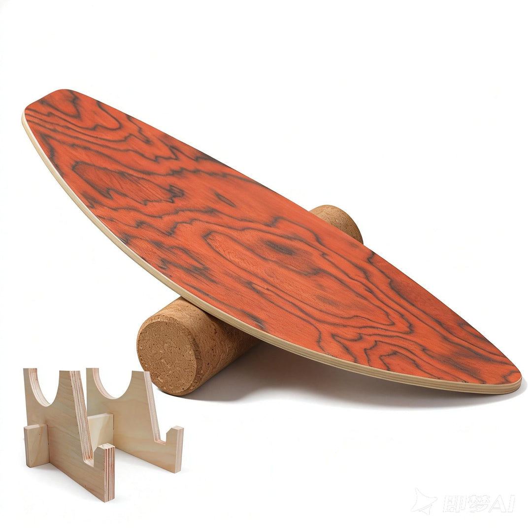 Balance Board aus Holz, Balancebrett mit Korkrolle, 8 Holzschichten, Trainingsgerät für Gleichgewich