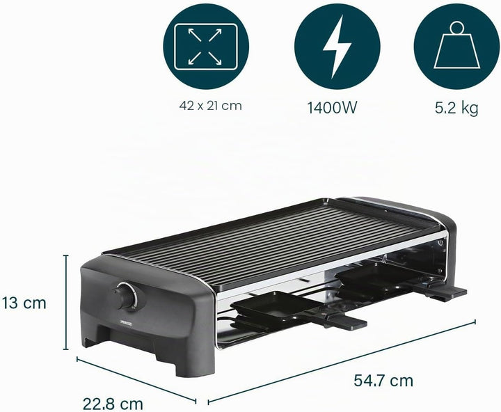 Princess Raclette und Teppanyaki Grill, für 8 Personen, 1200 Watt, 162840 8 personnes Raclette Grill