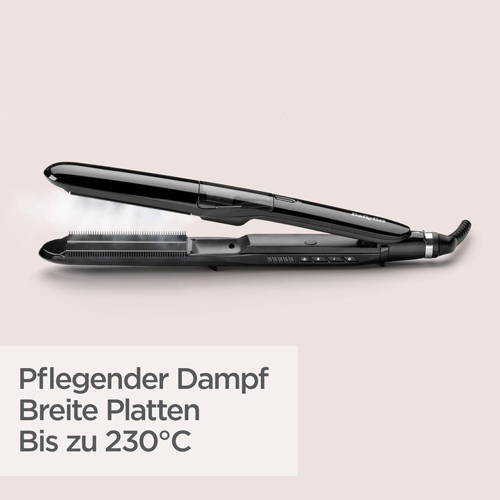 BaByliss Steam Straight, Glätteisen, Dampf-Glätteisen, für ultraglatte Haare, mit 5 Temperaturstufen