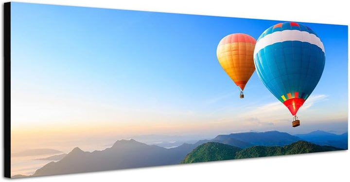 Paul Sinus Art Panoramabild auf Leinwand und Keilrahmen 120x40cm Heissluftballons Berge Landschaft