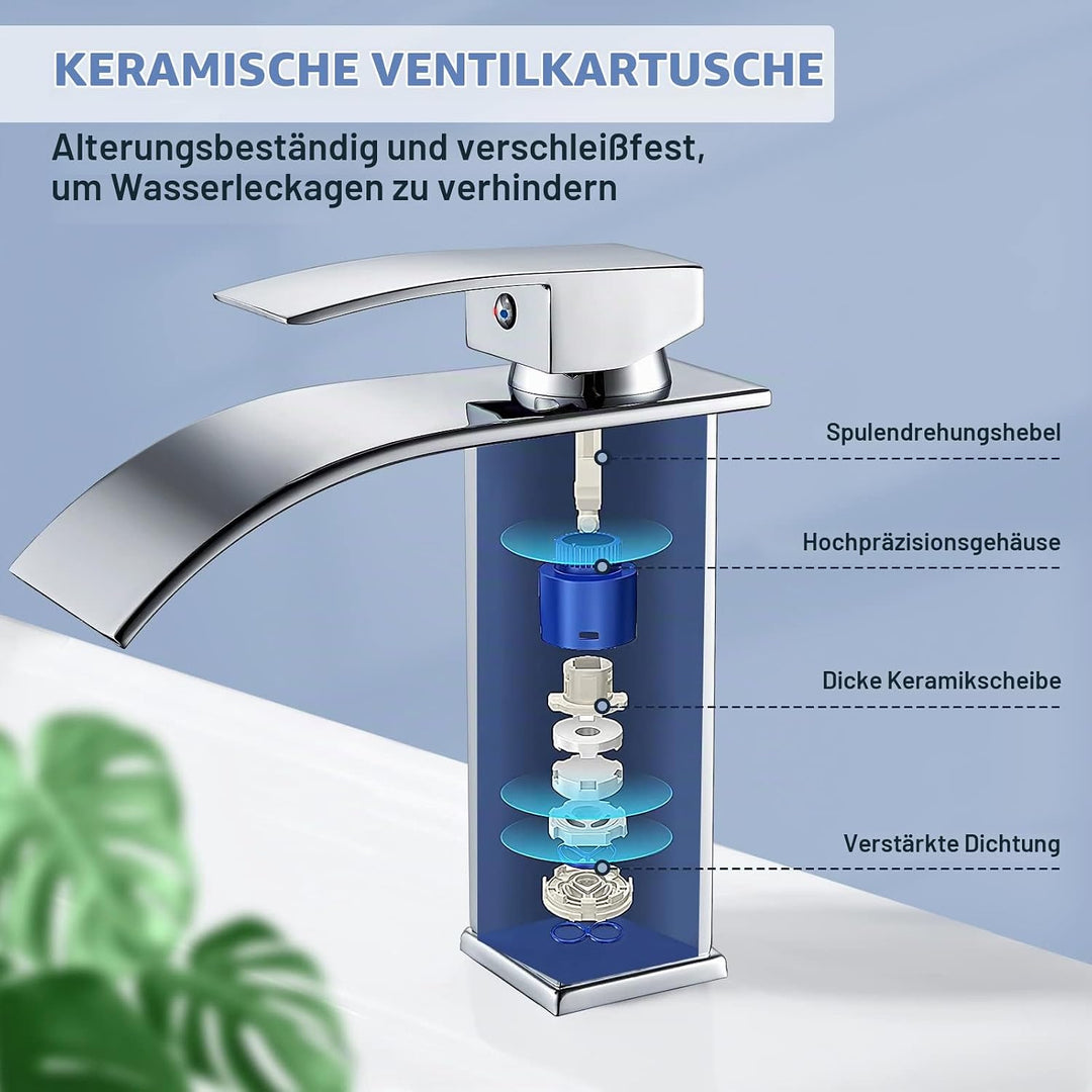 Coleniny Wasserhahn Bad Wasserfall Waschtischarmatur für Badezimmer | Modern Badarmatur Einhand Wasc