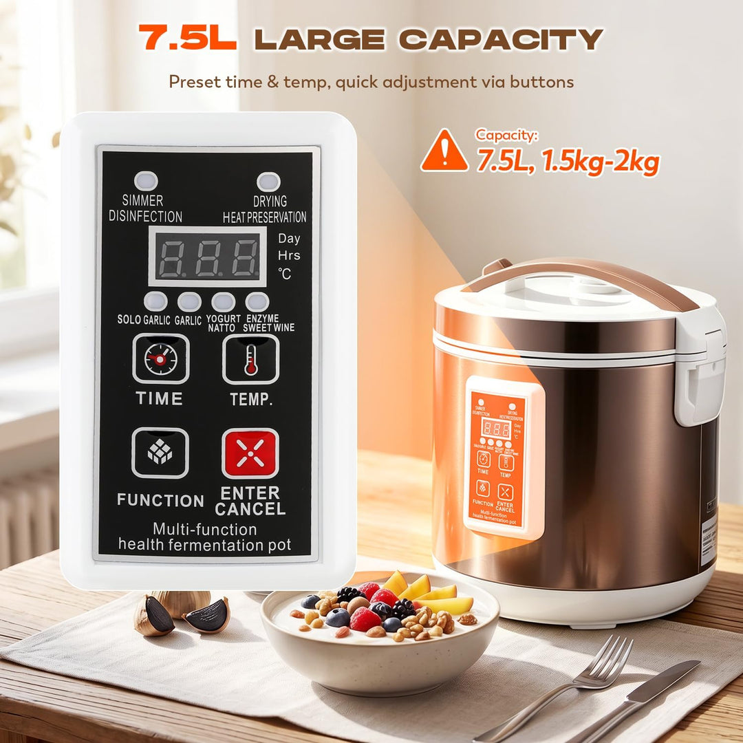 Moongiantgo 7.5L Schwarzer Knoblauchfermenter, Automatische Steuerung Knoblauchtopf Natto, Joghurt,