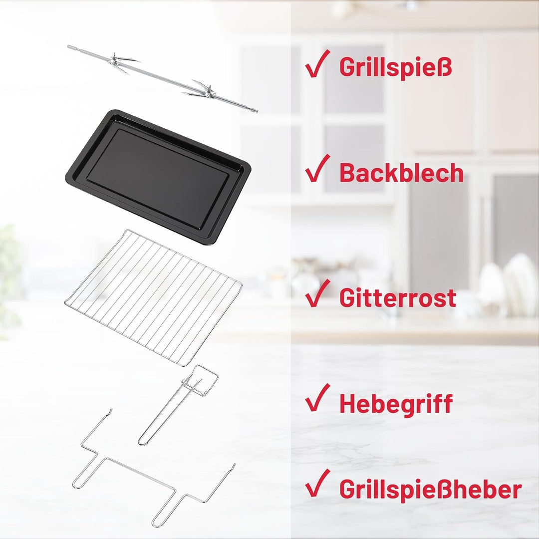 ICQN 50L Minibackofen mit Umluft, 1800 W, Innenbeleuchtung, 5 Kochfunktionen, 60 Min Timer, inkl. Ba