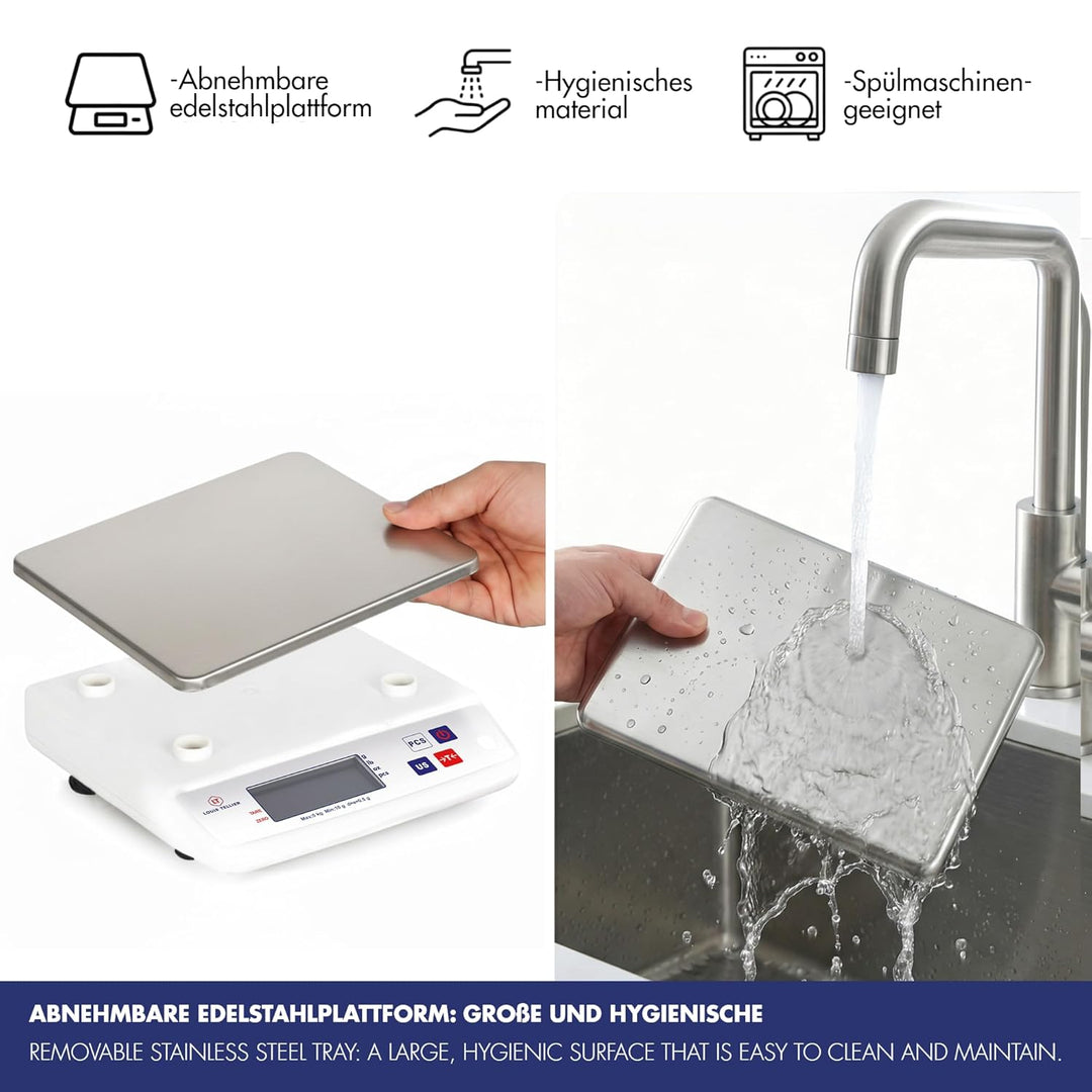 LOUIS TELLIER, Professionelle Elektronische Waage, 5 kg, IP53, Genauigkeit 0,5 g, Abnehmbare Waagsch