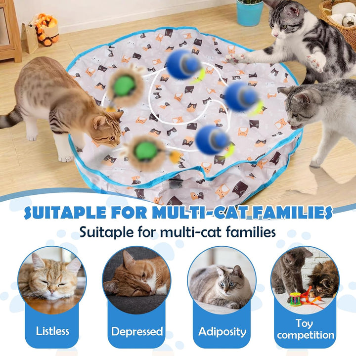Interaktives Katzenspielzeug Matte mit 2 Elektrische Katzenspielzeug Bälle, Simuliertes Jagd katzens