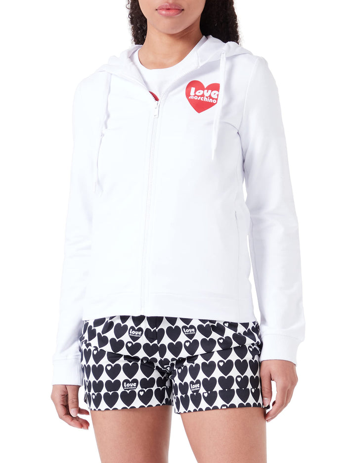 Love Moschino Damen Zippered Hoodie Jacket 42 Optical White, 42 Optical White