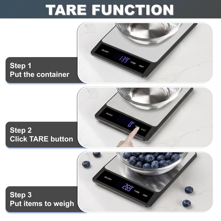 Küchenwaage Digital 15kg/1g, Waage Küche USB Wiederaufladbar, Digitale Küchenwaage mit Tara-Funktion
