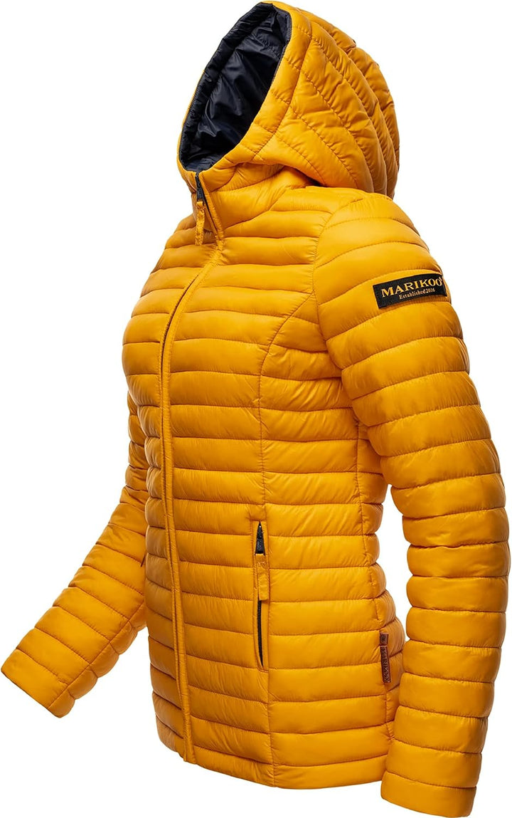 MARIKOO Damen leichte Übergangsjacke Steppjacke mit Kapuze Asraa XS-3XL, XS Gelb