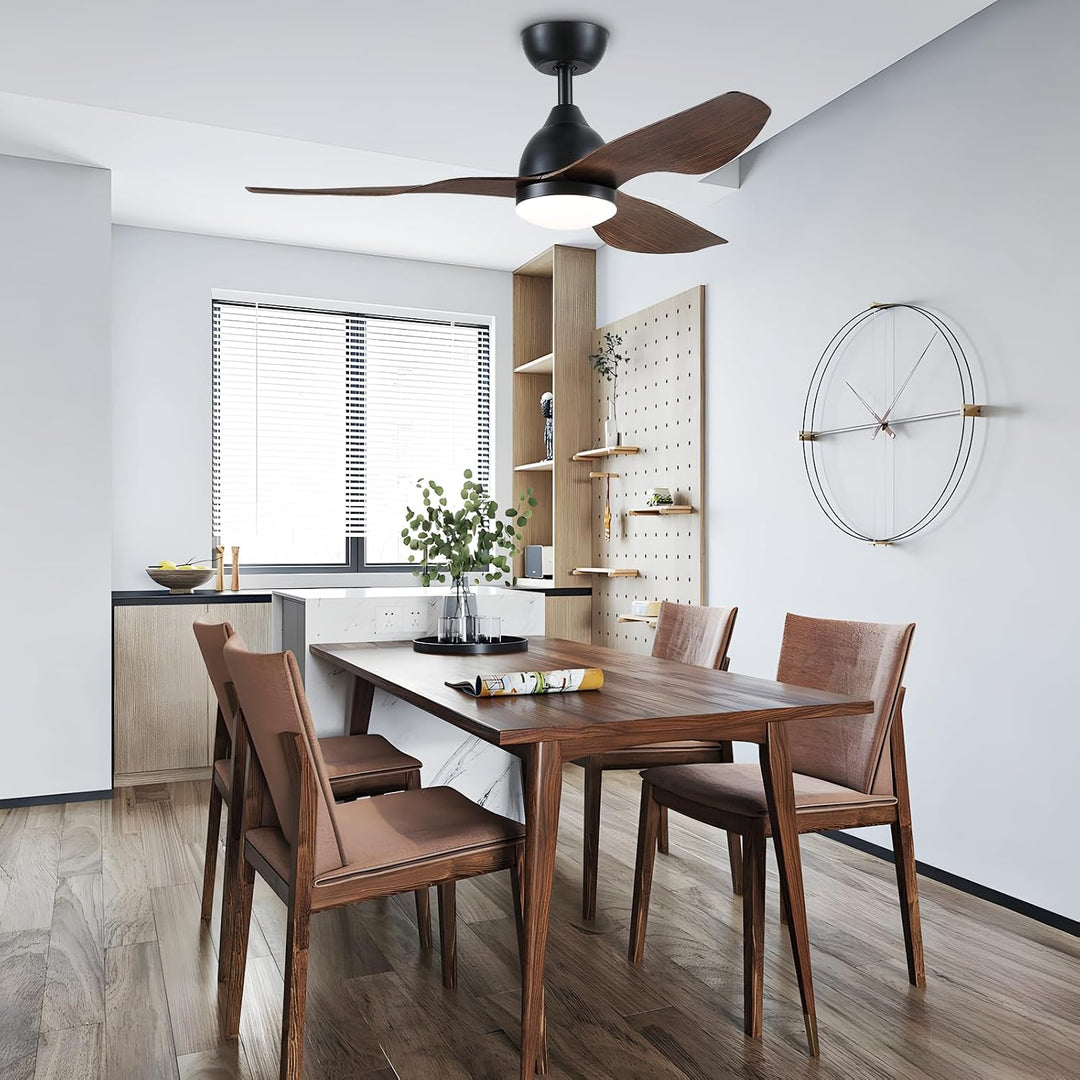 Newday Deckenventilatoren Schwarz Holzig, 116cm Deckenventilator mit Beleuchtung und Fernbedienung L