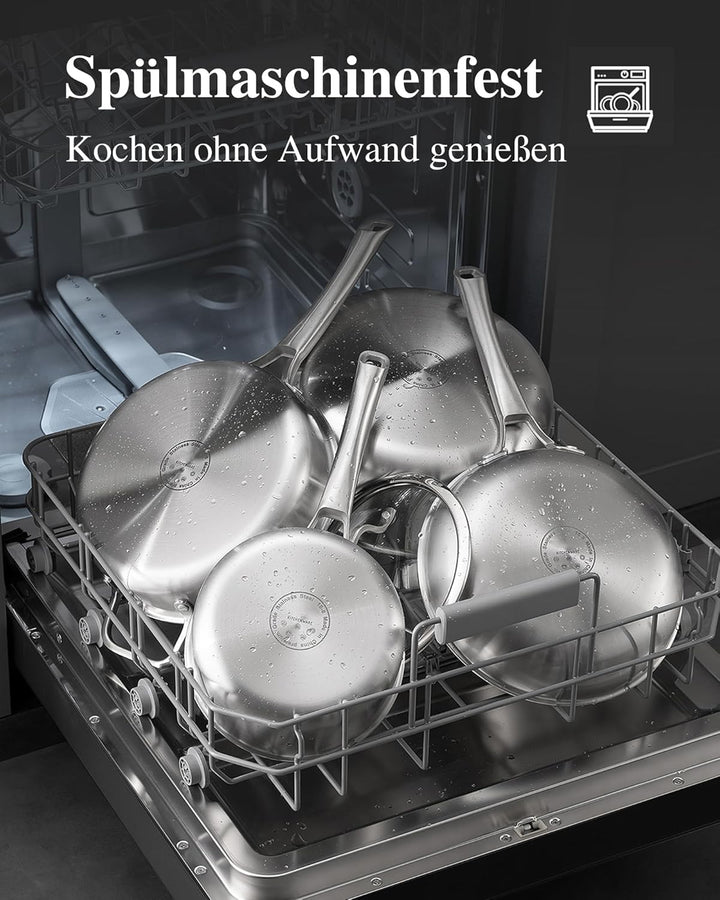 Edelstahlpfanne Set 3-teilig, 20&24&28CM, Edelstahlpfanne unbeschichtet, Pfanne Induktion, Universal