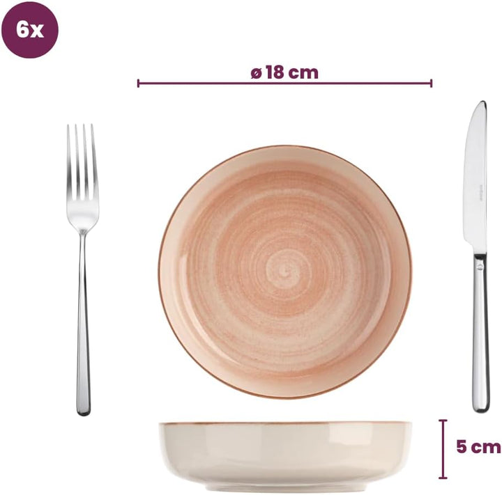 »Baltic« Teller tief, ø: 190 mm, peach, 6 Stück 6-teilig Rosa, 6-teilig Rosa