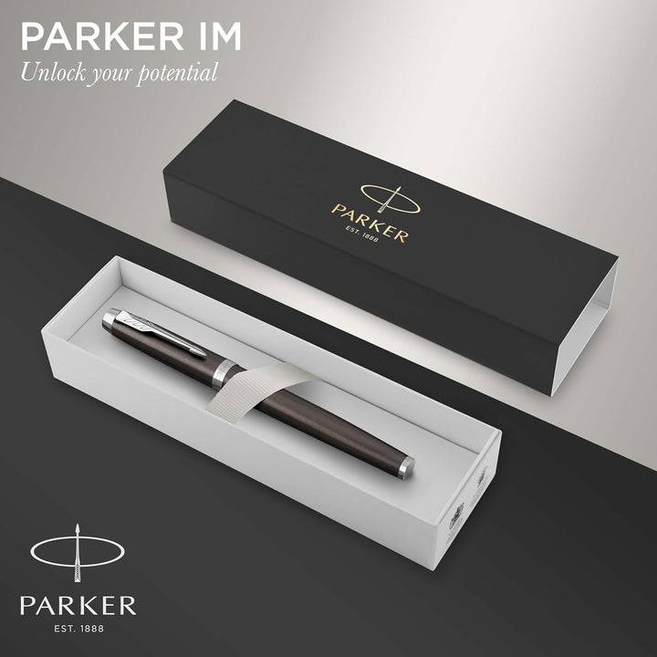 Parker IM Tintenroller , Dark Espresso , feine Spitze , Schwarz , Geschenkbox Tintenroller Dark Espr