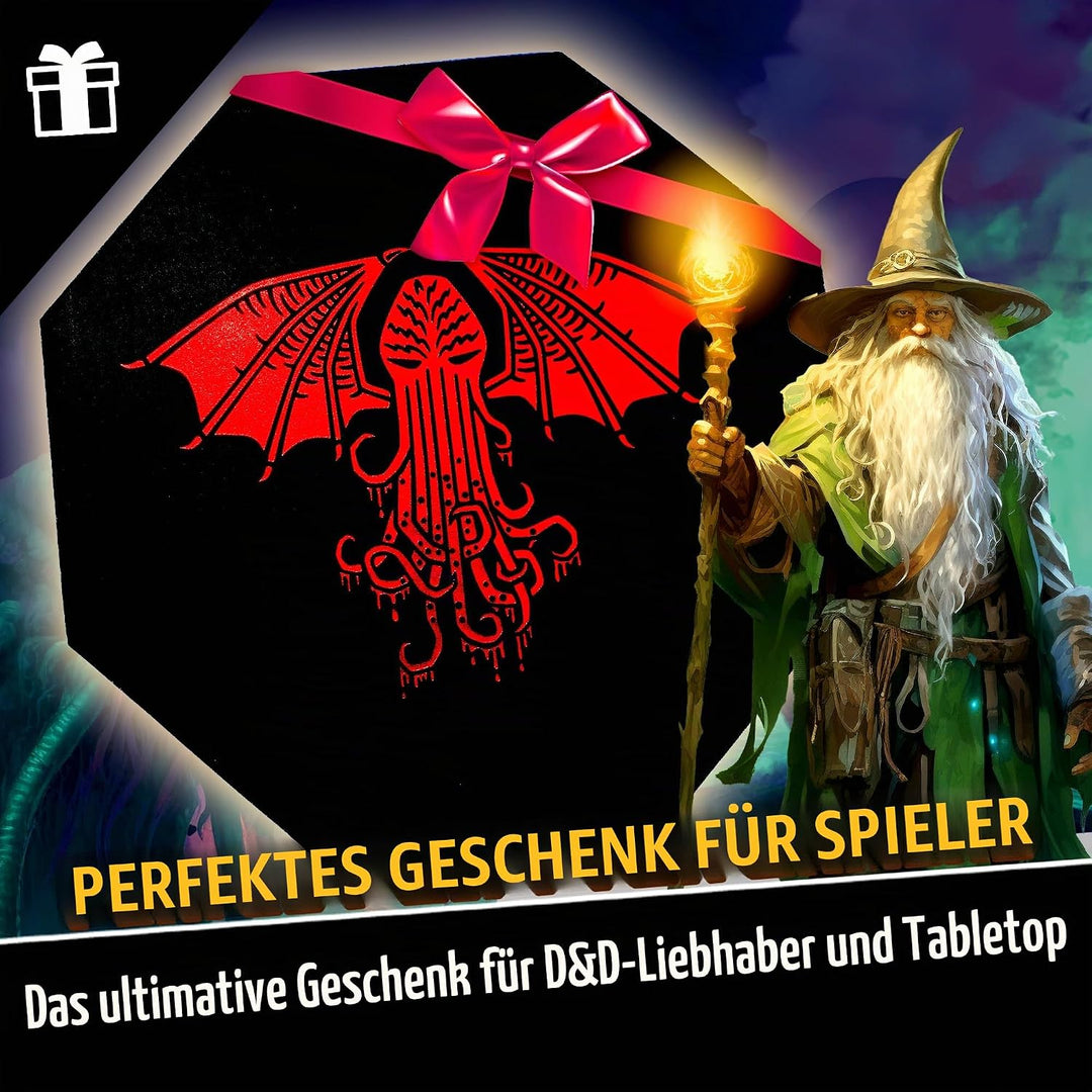 Fantasydice-Cthulhu Tome-RED- Dice Storage and Rolling Tray - 20CM Octagon with Lid and Dice Staging