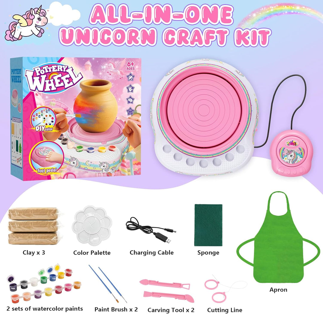 Töpferscheibe für Kinder 6-12 Jahre – Komplettes DIY-Töpfer-Set für Anfänger mit 3 Lufthärtenden Ton
