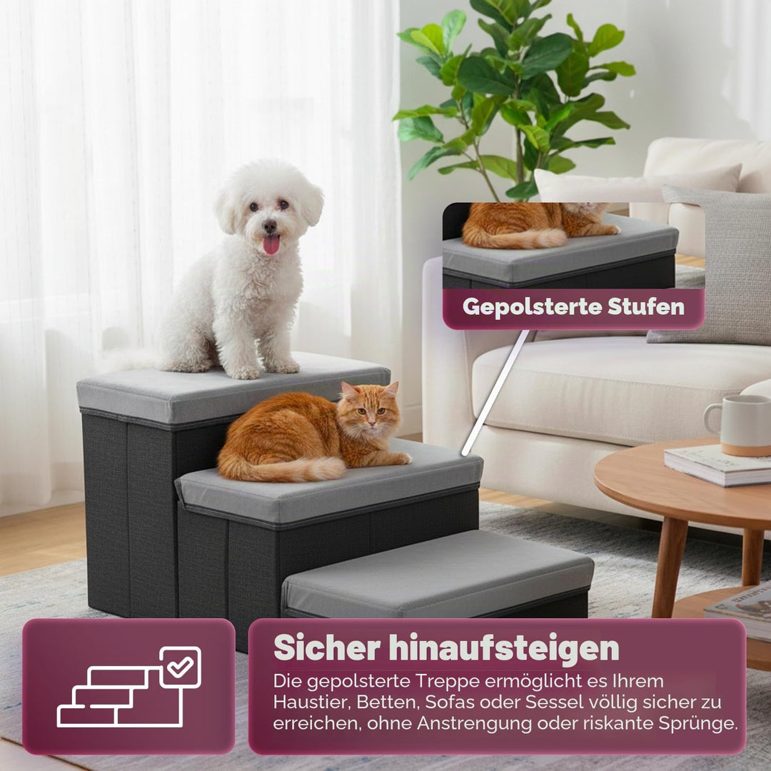 Wintem - Haustiertreppe – 3 gepolsterte und Faltbare Stufen mit Behälter