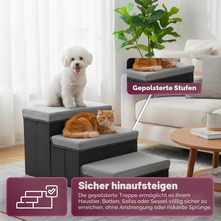 Wintem - Haustiertreppe – 3 gepolsterte und Faltbare Stufen mit Behälter