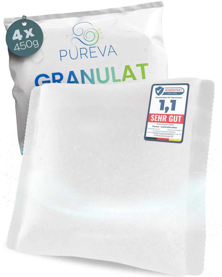 PUREVA Luftentfeuchter Nachfüllpack mit 4x 450g Granulat [NEUESTE FORMEL] | Nachfüllpack mit hochwir