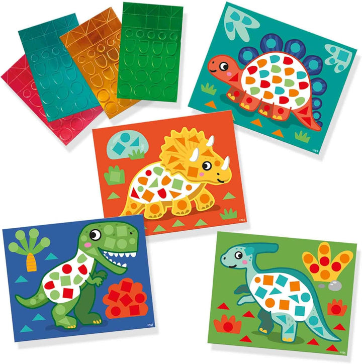 SES Creative 14830 Dinosaurier Mosaik Lernset für Kinder - Mit 4 grossen Metallic-Mosaikkarten ab 3