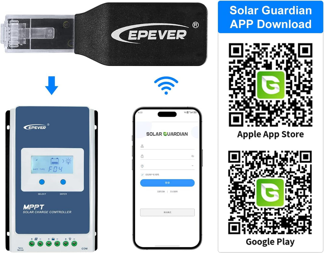 EPEVER BLE Adapter für MPPT Laderegler , Unterstützt Android/iOS App 2023Neue Version (EPEVER-BLE-RJ