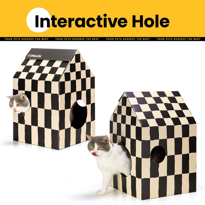 Conlun Katzenhaus mit Kratzbrett &amp; Katzenminze, Leicht zu Montieren - Kratzhöhle für Wohnungskatzen,