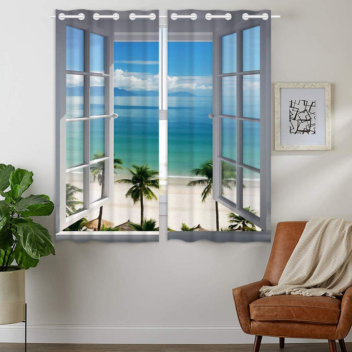 YISUMEI - Vorhang Blcikdicht - Strandfenster - 160 x 110 cm 2er Set Gardinen mit Ösen für Schlafzimm