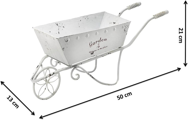 Kobolo Pflanzschubkarre Pflanzwagen - Shabby chic Vintage Stil - weiss - rechteckig - Innnenbereich