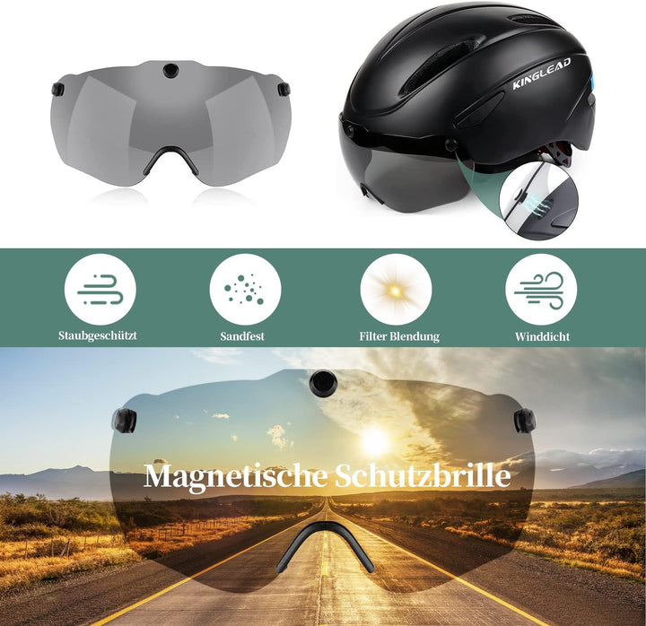 Fahrradhelm Herren Damen mit Abnehmbarem Magnetischem Visier, Ultraleichter Verstellbarer Bike Helm,