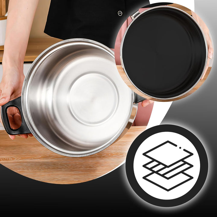 Retoo Kochtopfset 12-teilig aus Edelstahl, Töpfe mit Glasdeckel, Kochtöpfe mit ergonomischen Griffen