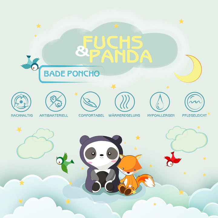 Fuchs&Panda® Badeponcho Kinder EXTRA warm, weich & kuschelig (100% Bambus) | Badeponcho Baby | Handt