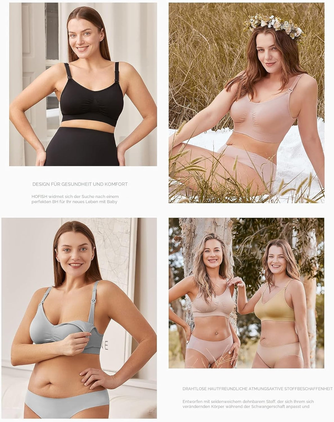 HOFISH Vollschalen Nahtloser Still-Umstands-BH Bralette für Schwangerschaft und Stillzeit mit zusätz