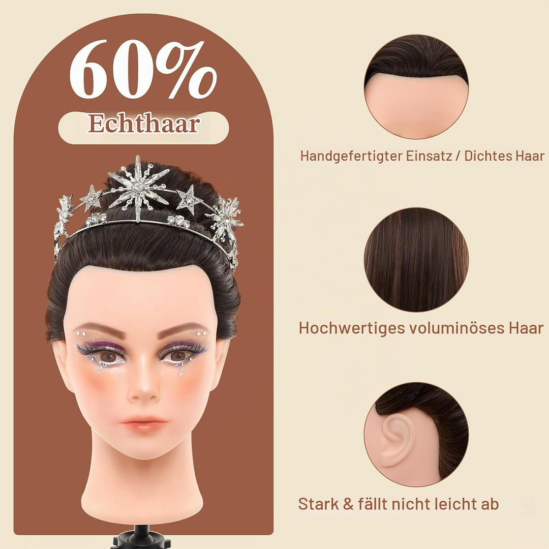 Neverland 71cm Frisierkopf Schminkkopf mit 60% Echthaar, Puppenkopf zum Frisieren Übungskopf Trainin