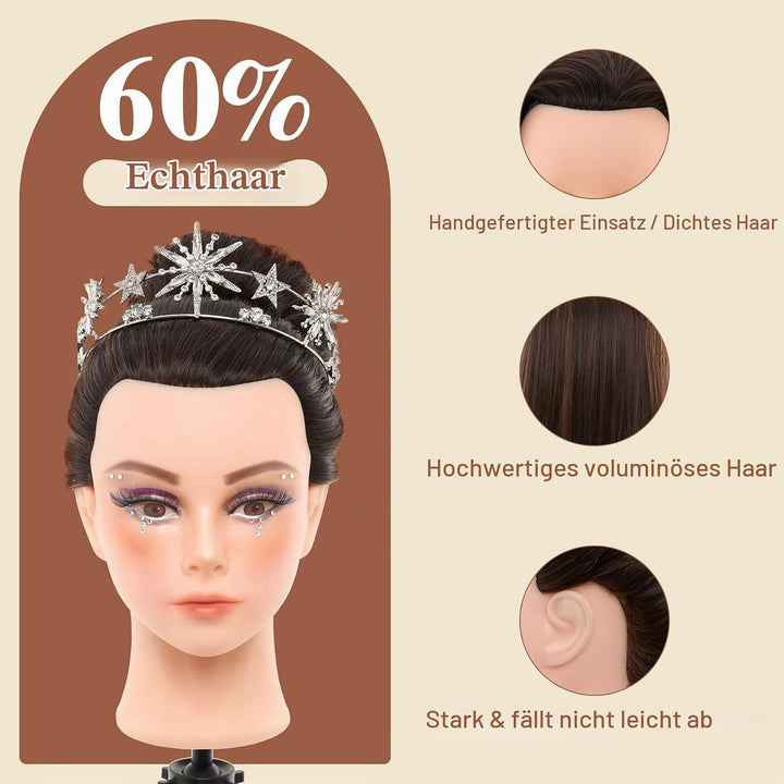 Neverland 71cm Frisierkopf Schminkkopf mit 60% Echthaar, Puppenkopf zum Frisieren Übungskopf Trainin