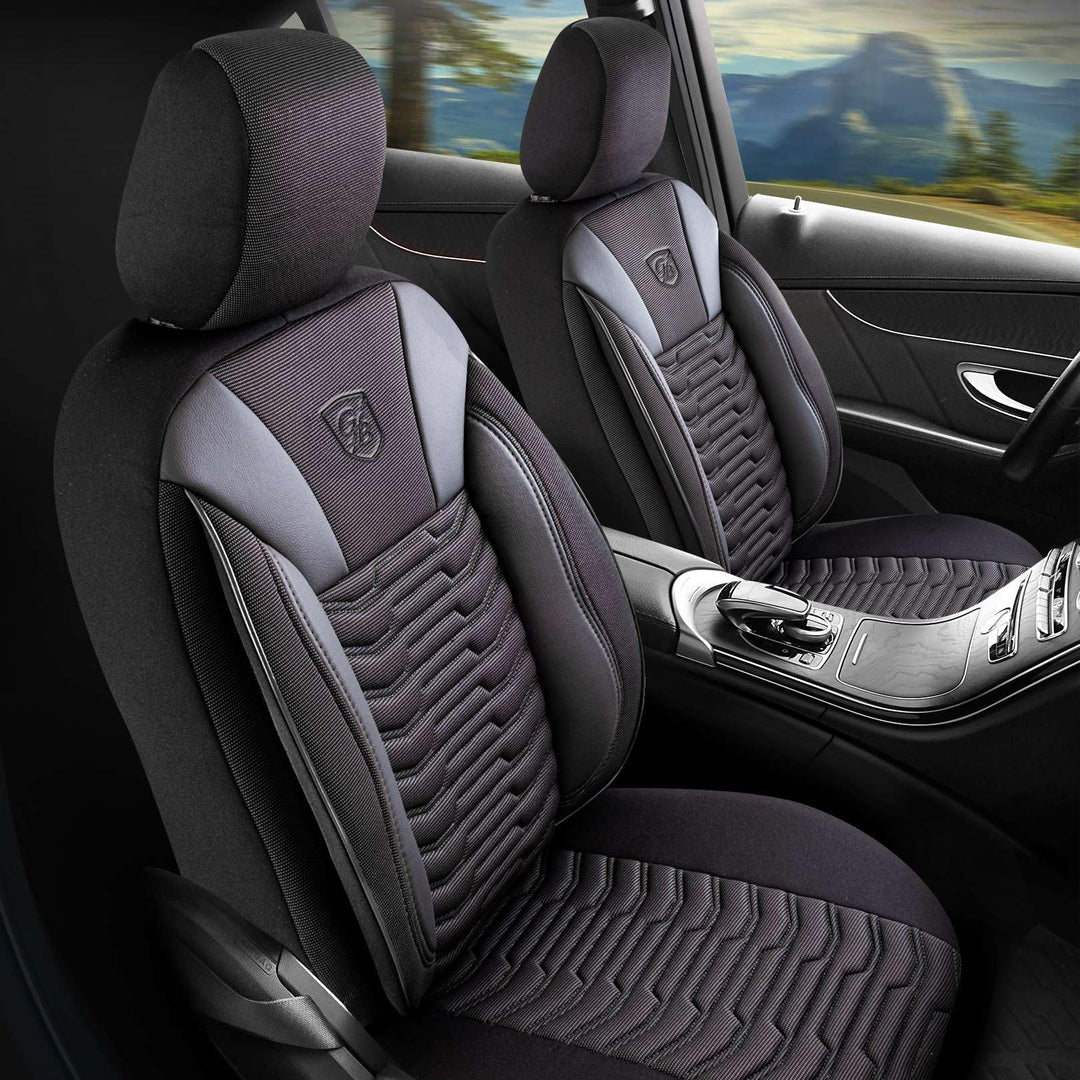 Autositzbezüge Universal für PKW &amp; SUV – Premium Vordersitze Auto Sitzbezug aus Piqué-Stoff, Schwarz