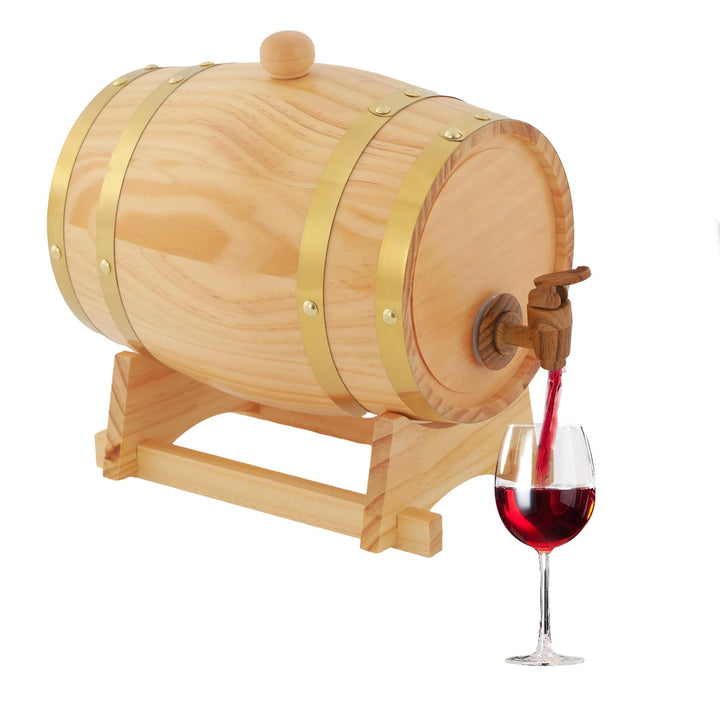 3L Weinfass Holz mit Zapfhahn und Ständer, Holzfass Kiefer Deko Vintage, Eichenfass Klein Selbermach