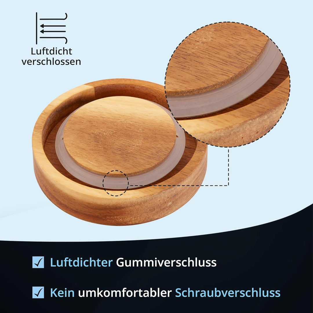 KHG Salzdose Keramik Steingut Weiss Holzdeckel Bambus, Salz Aufbewahrung luftdicht für ca. 1 kg fein