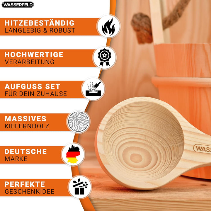 WASSERFELD® Sauna Eimer Set (4 Liter) - Hochwertiger Sauna Eimer mit Kelle - Hitzebeständiger Saunak