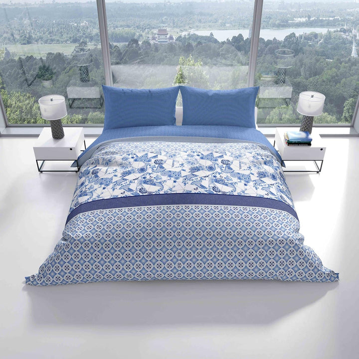 Leonado Vicenti 4 teilig Bettwäsche 155x220 Baumwolle Renforce Kissen Decke Bezug Blau Weiss Knitter