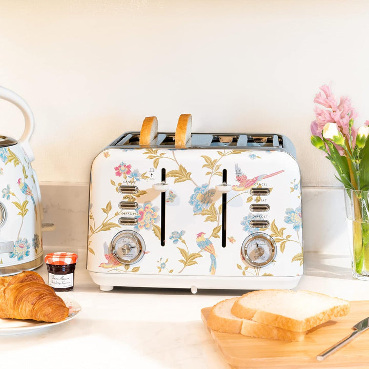 VQ Laura Ashley 4-Scheiben-Toaster mit einstellbaren Heiz-, Auftau- und Aufwärmmodi - Edelstahl Vint