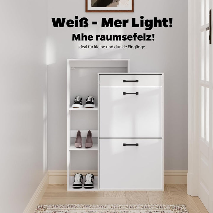 HULANAN Moderner Schuhschrank schmal weiss mit Schublade – platzsparend für Flur & Eingangsbereich,