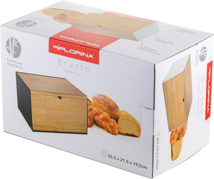 FLORINA Brotkasten BRUSTO 35,5 x 21,5 x 19,5 cm I Brotbox aus Stahl und Bambus-Deckel I Geräumiger u