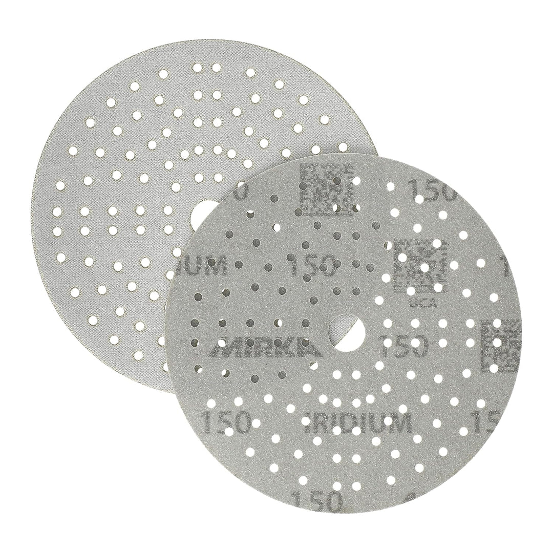 Mirka Iridium Premium-Schleifpapier Ø 150mm Klett 121-Loch, Korn 150, 100 Stk / Zum Schleifen von La