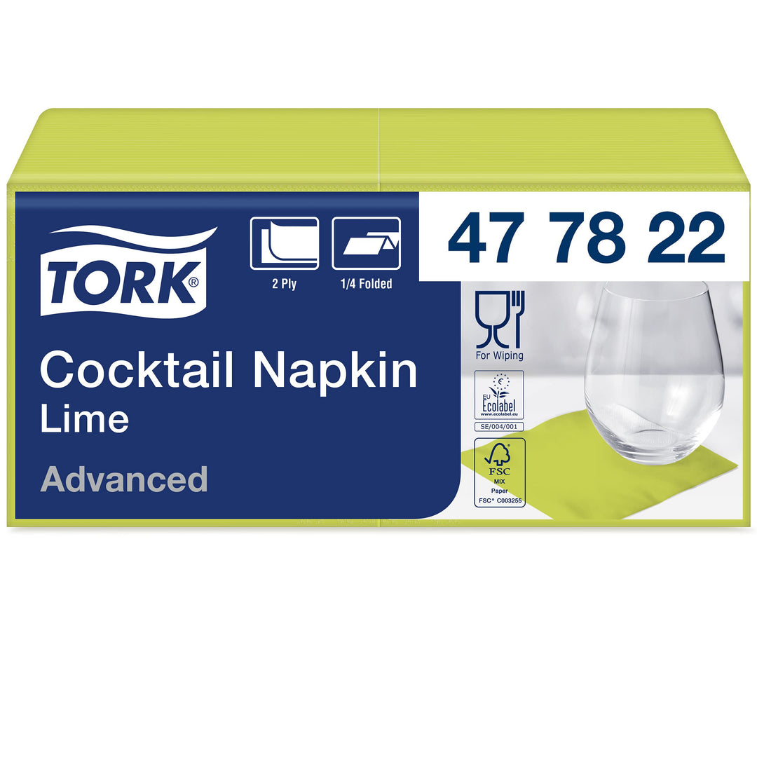 Tork 477822 Cocktailservietten Limone / Cocktail Serviette in Advanced Qualität mit 1/4 Falz / 12 x
