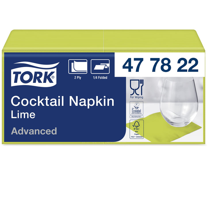Tork 477822 Cocktailservietten Limone / Cocktail Serviette in Advanced Qualität mit 1/4 Falz / 12 x