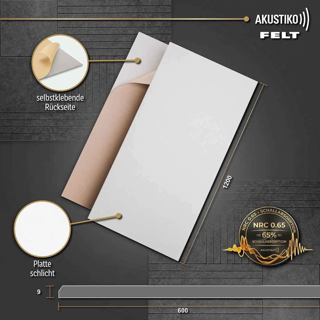 AKUSTIKO Schallschutzplatten selbstklebend 4er Set 120x60cm - Akustikpaneele aus Filz Schalldämmung